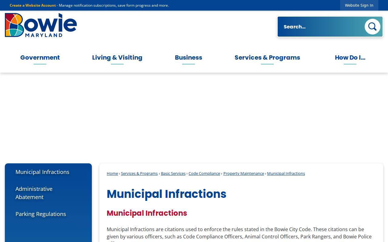 Bowie city citation deadlines and payment options for Prince George's County warrant records