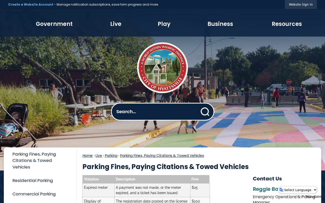 Hyattsville parking payment and request-to-stand-trial instructions for Prince George's County warrant records
