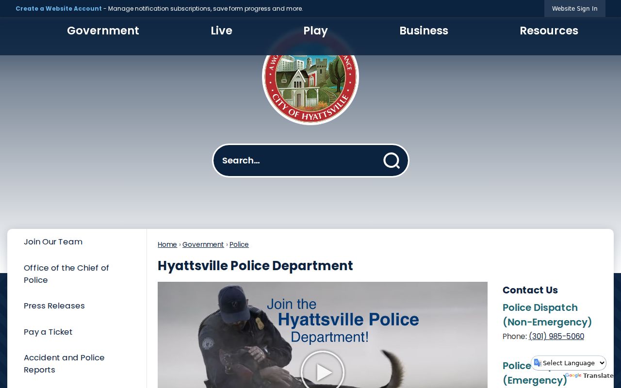 Hyattsville Police contact page for Prince George's County warrant records